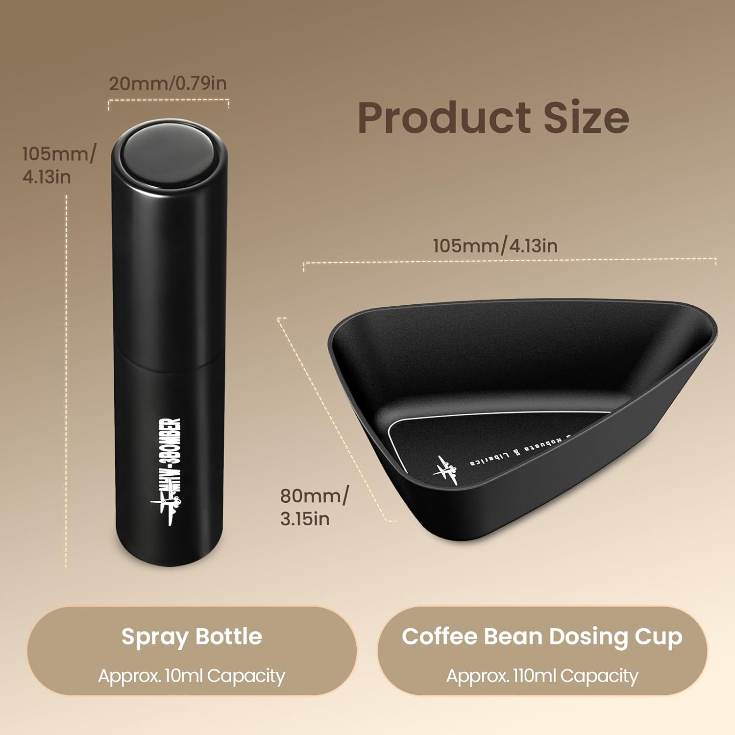 MHW-3BOMBER Coffee Bean Dosing Cup and RDT Spray Bottle Set - Aluminum Espresso Dosing Cup & 10ml Static Reduction Spray - Espresso Accessories Kit Measuring Tray for Coffee Lovers P7112B