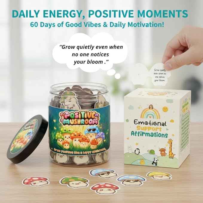 Positive Mushroom Jar with 60 Affirmation Cards, Emotional Support Mushroom, Christmas Mushroom Decoration, Mushroom Gifts For Women, Feel Better Cute Friend Gifts