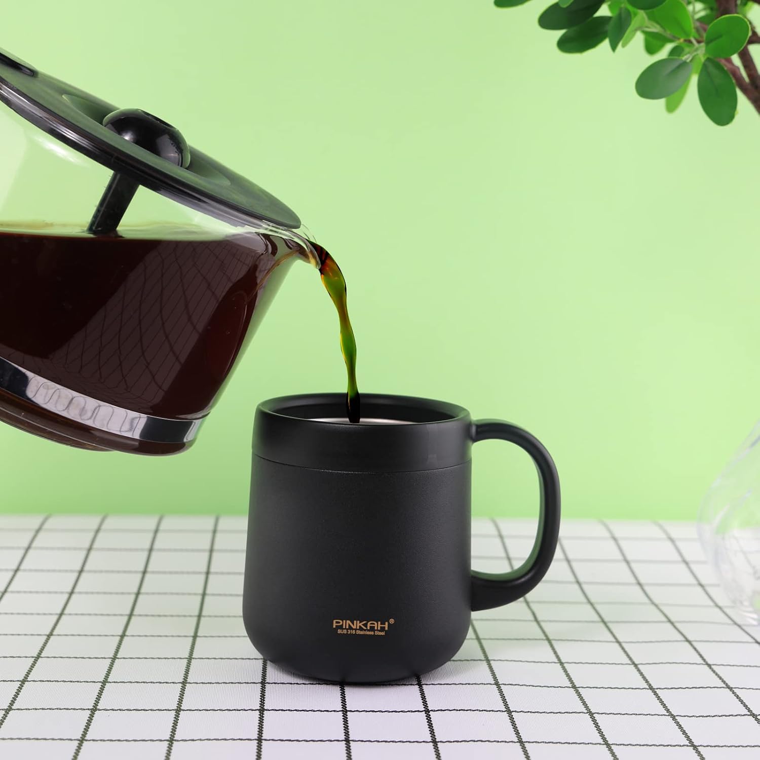 16OZ Stainless Steel Insulated Coffee Mug with Handle, Double Wall Vacuum Tumbler Cup with 2 Lids, Thermal Coffee Cup