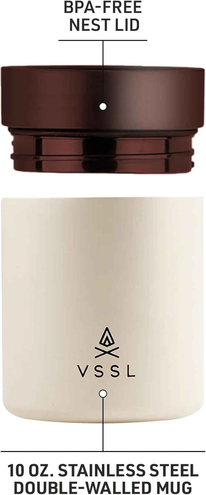 VSSL Nest 10 oz Mug, Stainless Steel, Double Walled, Vacuum Sealed & Integrates Nest Products, Cream