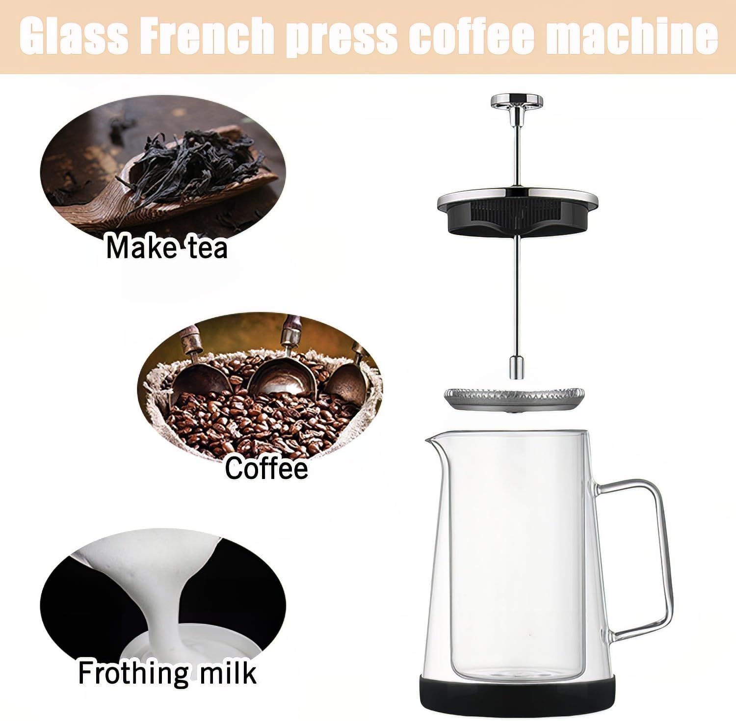 French Press Coffee Maker 34Oz - Double-Wall Insulated Borosilicate Glass - Ergonomic Handle - Coffee Gift - Tea & Coffee Press - Blissbrew