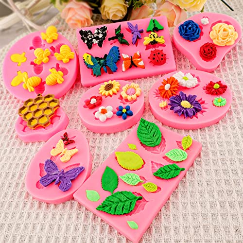 Silicone Mold Flower 8pcs Chocolate Fondant Polymer Clay Candy Gummy Mold (8 Count)