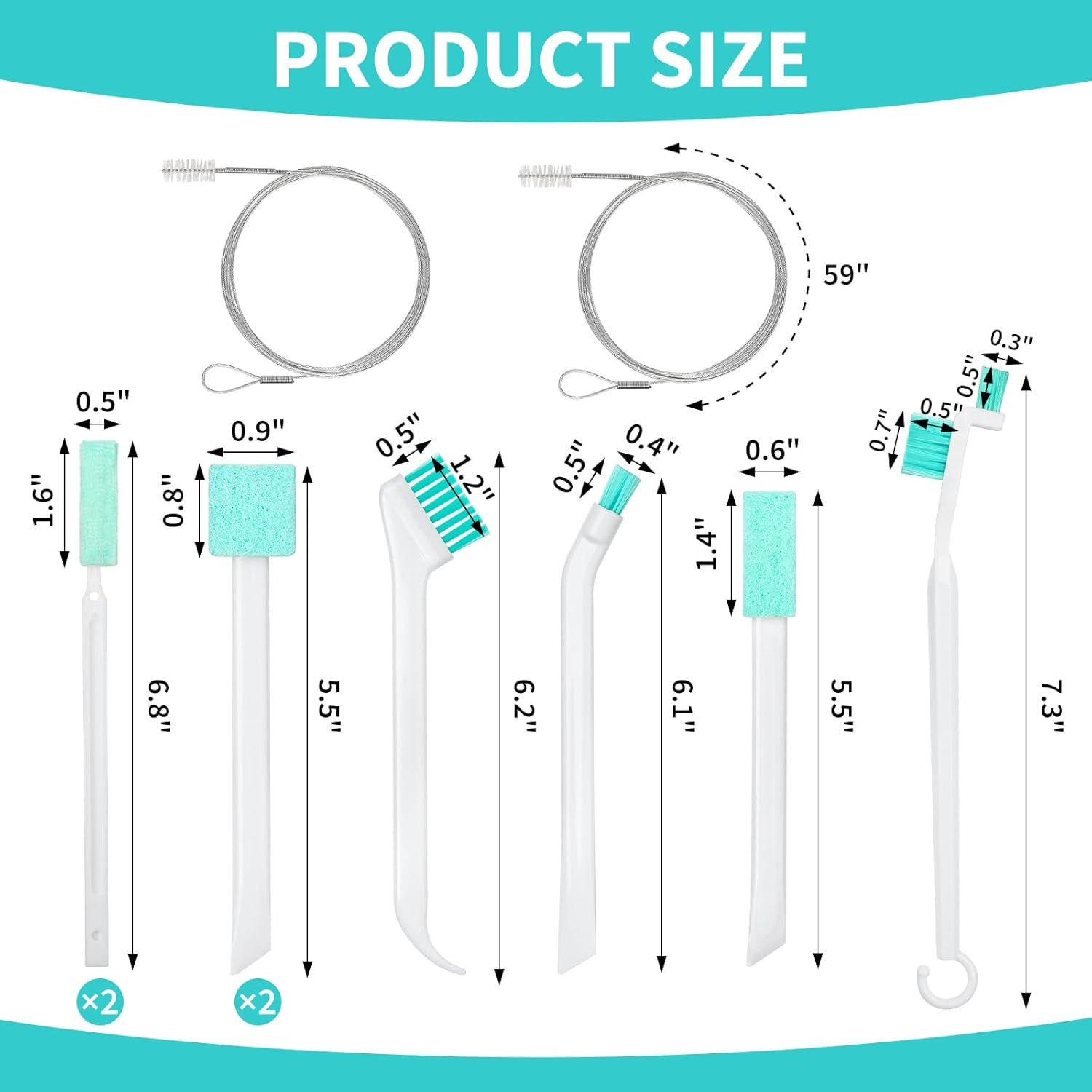 TUZAZO Ice Machine Cleaner Brush Kits, 10 PCS Ice Maker Cleaning Tools - 2PCS Long Drain Pipe Brushes and 8 PCS Crevice Cleaning Brushes
