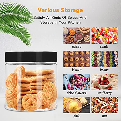 Plastic Jars with Lids 8 oz & 14 oz 24Pcs Clear Plastic Slime Storage Jars Containers with Airtight Leak Proof Black Screw On Lids Cylinder Clear Round Jar Food Grade Durable Jar (24 Count)