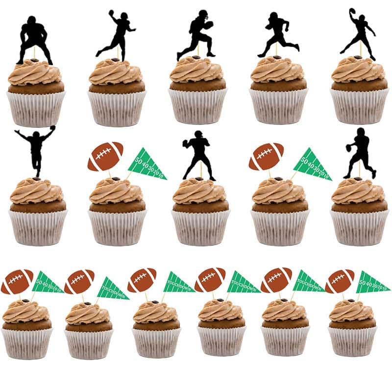24pcs American football cupcake toppers sports party decorations for football theme party
