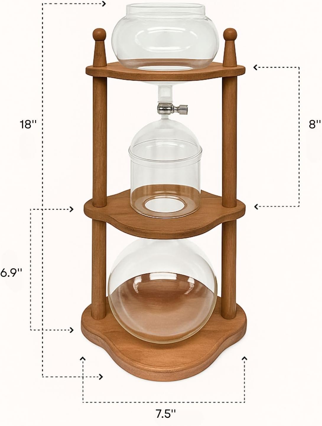 Nispira Cold Brew coffee Maker Ice Coffee Drip Machine with Advanced Slow Drip Technology Borosilicate Glass with Wood Tower, 6-8 Cup, Brown - Blissbrew