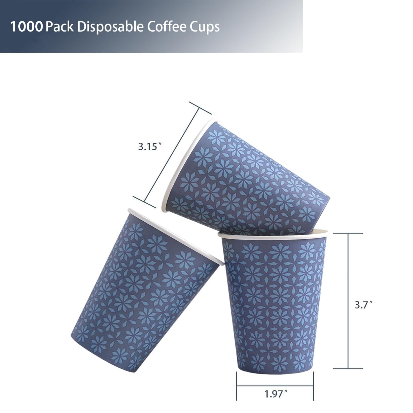 1000 Pack Paper Cups 8 oz Bulk Disposable Coffee Cups Navy Floral (1000 Count)