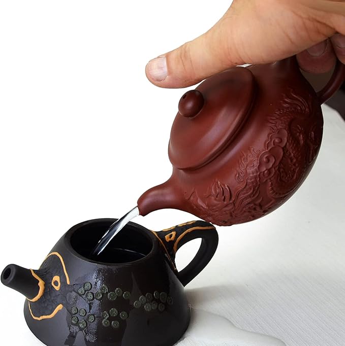 Teapot 8.6oz Chinese Dragon Yixing Clay Zisha Classics Pot Genuine Black Infusers Tea (Red dragon)