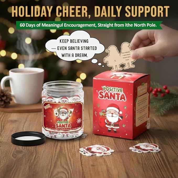 Positive Santa67 Jar With 60 Daily Affirmation Cards, Stocking Stuffers For Teen Girl Boy Men Women, 67 Christmas Ornaments, Santa 67 Christmas Gifts for Teens Adults, Funny Gag Gift, Meme Six Seven