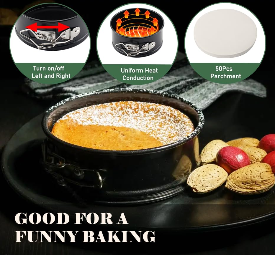 4 Pack Small Springform Cheesecakes Pan 4 Inch Mini 50Pcs Parchment Paper (4 Count)