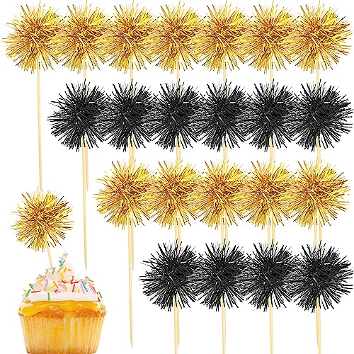 80 Pcs Firework Cupcake Topper Gold Graduation Cake Decorations Foil Frill Toothpicks for Party Decoration (80 Count)