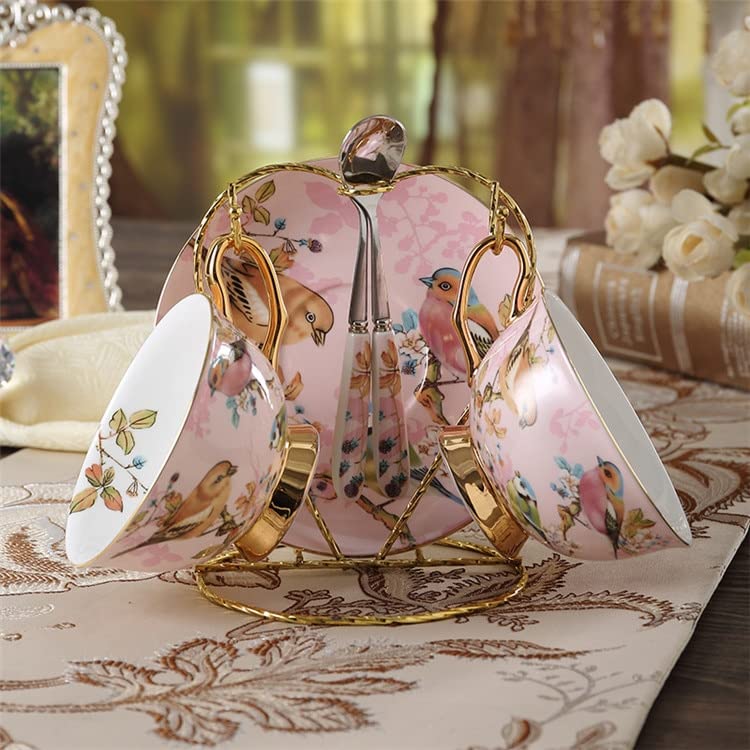 Coffee Mugs Pastoral Bird Bone China Tea Cup Saucer Spoon Set Europe Porcelain Coffee Cup 200ml Mug Tray Cafe Tumbler Party Drinkware Mug Set