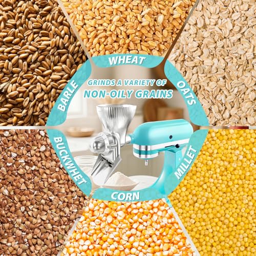 All Metal Grain Mill Attachment for KitchenAid Stand Mixers with 12 Grind Level Wheat Grinder Flour Mill for Sourdough Baking