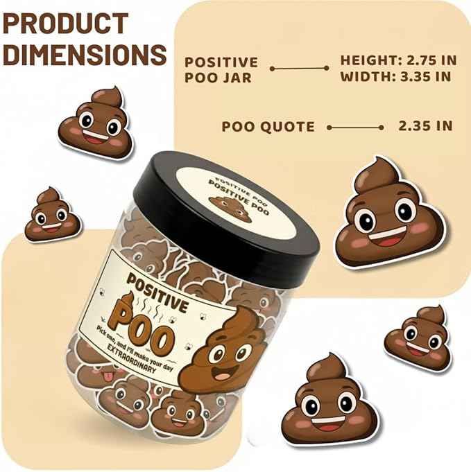 Positive Poo Jar with 60 Affirmation Cards, Emotional Support Poo, Funny Gag for Women, Men, Corwokers, Friends, Poop Emoji Gifts