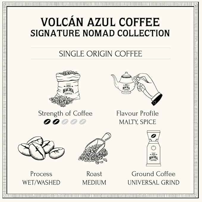 Bacha Coffee | Volcán Azul Single Origin, Whole Beans Medium Roast, 100% Arabica Specialty Coffee, 250g Signature Nomad Collection, Gift Box
