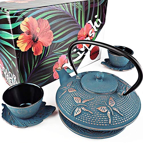 Blue Butterfly Cast Iron Tea Set