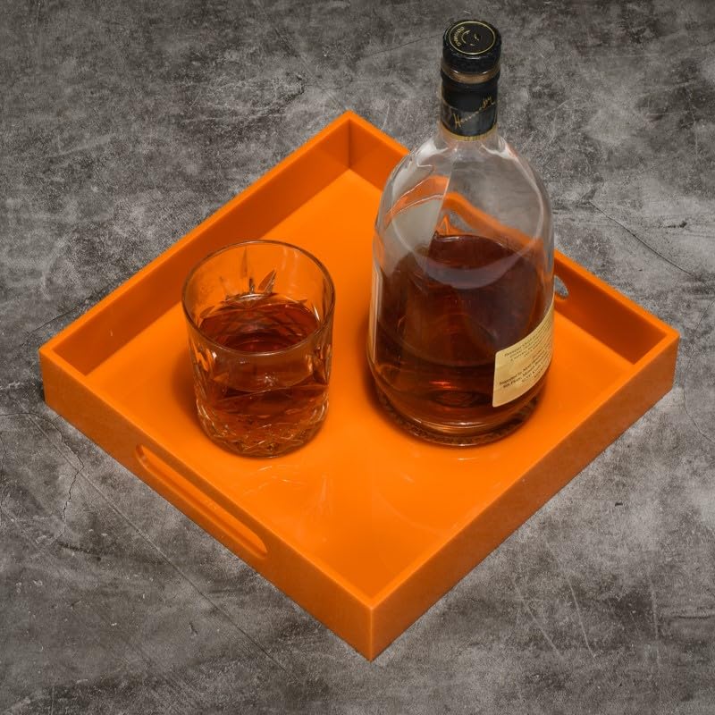 Orange Sturdy Acrylic Serving Tray with Handles