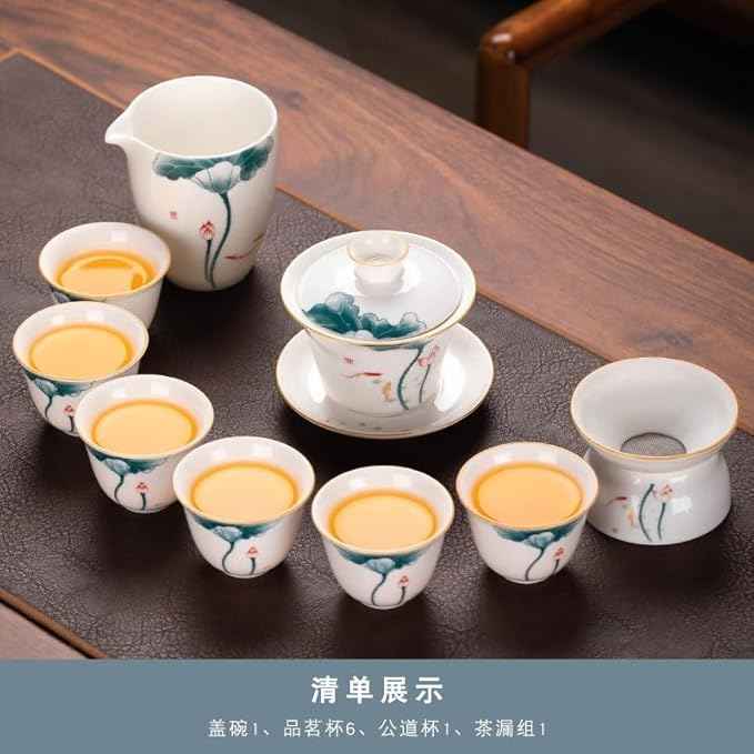 White Jade Porcelain Gongfu Tea Set, Gaiwan with Teacups-suit13