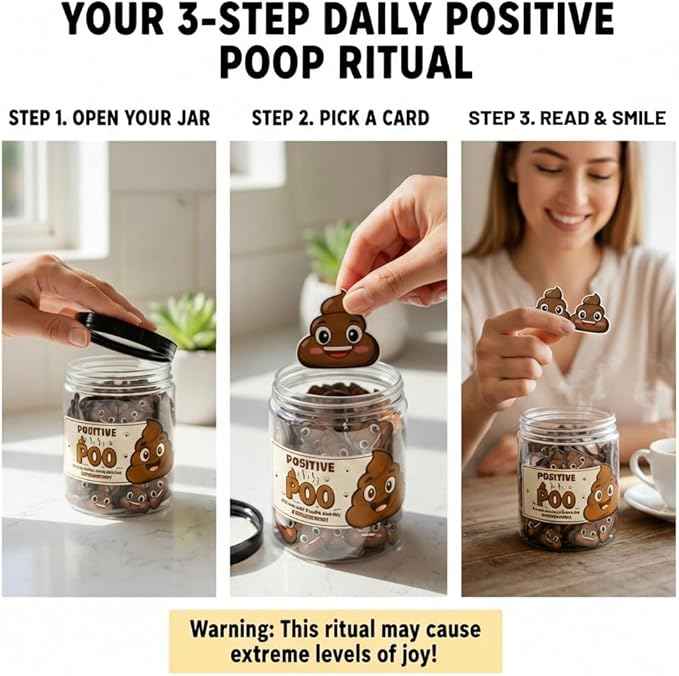 Positive Poo Jar with 60 Affirmation Cards, Emotional Support Poo, Funny Gag for Women, Men, Corwokers, Friends, Poop Emoji Gifts