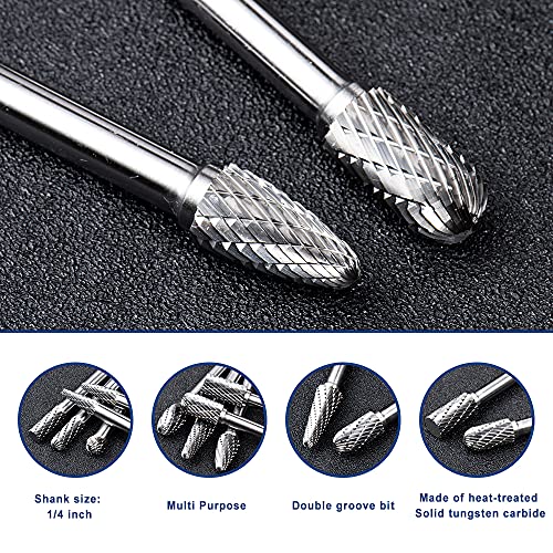1 4" Shank 10pcs Double Cut Solid Carbide Rotary Burr Set (10 Count)