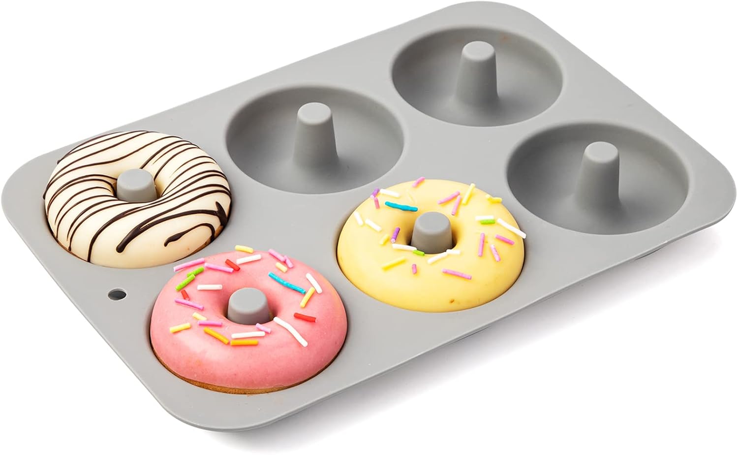 Aichoof Silicone Donut Mold for 6 Doughnuts, Set of 2. Food Grade LFGB Silicone Bagels Baking Pan, Non-Stick, Dishwasher Safe, Heat Resistant and Microwave Safe(Gray)