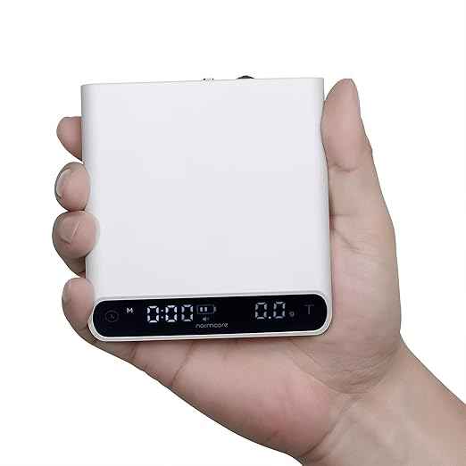 Normcore Espresso Scale V3, Pour Over Drip Coffee Scale, Pocket Barista Scale with Timer, Anodized Aluminum Body with Back-Lit LCD Display, White