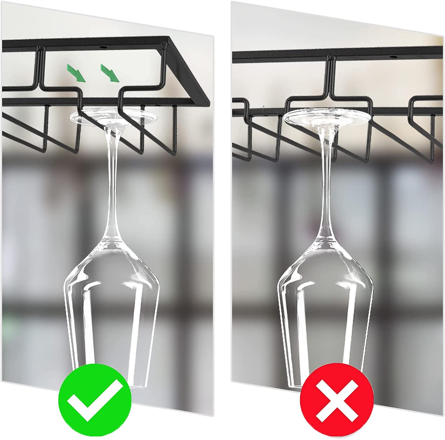 Wine Cup Holder Table Decoration Storage Hanger Metal Organizer for Bar Kitchen Stemware Rack Under Cabinet Stainless Steel Hanger Storage Shelf Black (Black, 3 Rows 1 Pack)