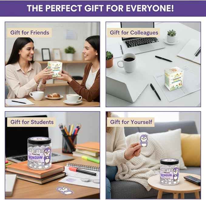Positive Penguin Purple Jar with 60 Affirmation Cards, Emotional Support Penguin Gift, Penguin Gifts for Women, Best Friend Birthday Gifts, Funny Birthday Cards, Penguin Figurines and Penguin Decor