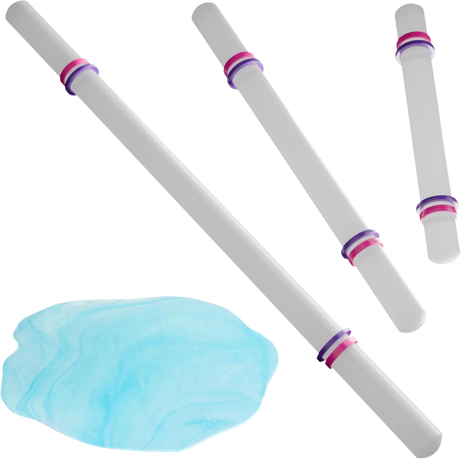 Bakerpan Fondant Roller 3 Size Set, for Rolling Fondant, Gum Paste, Dough, Large, Medium and Small Rolling Pins with Thickness Rings, 19.5