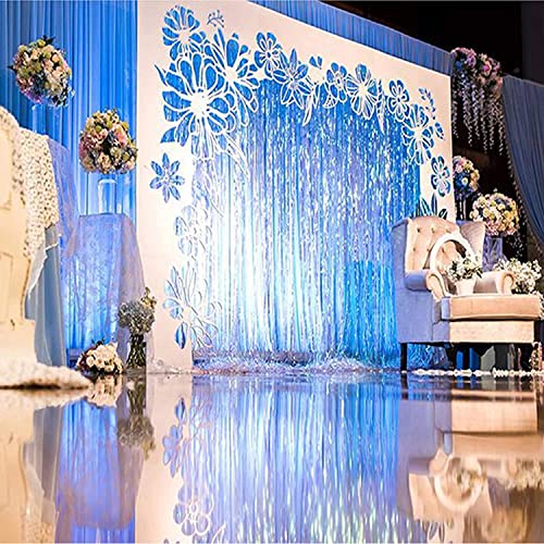 Blue Tinsel Foil Fringe Curtains ｜ 2 PCS Metallic Photo Backdrop