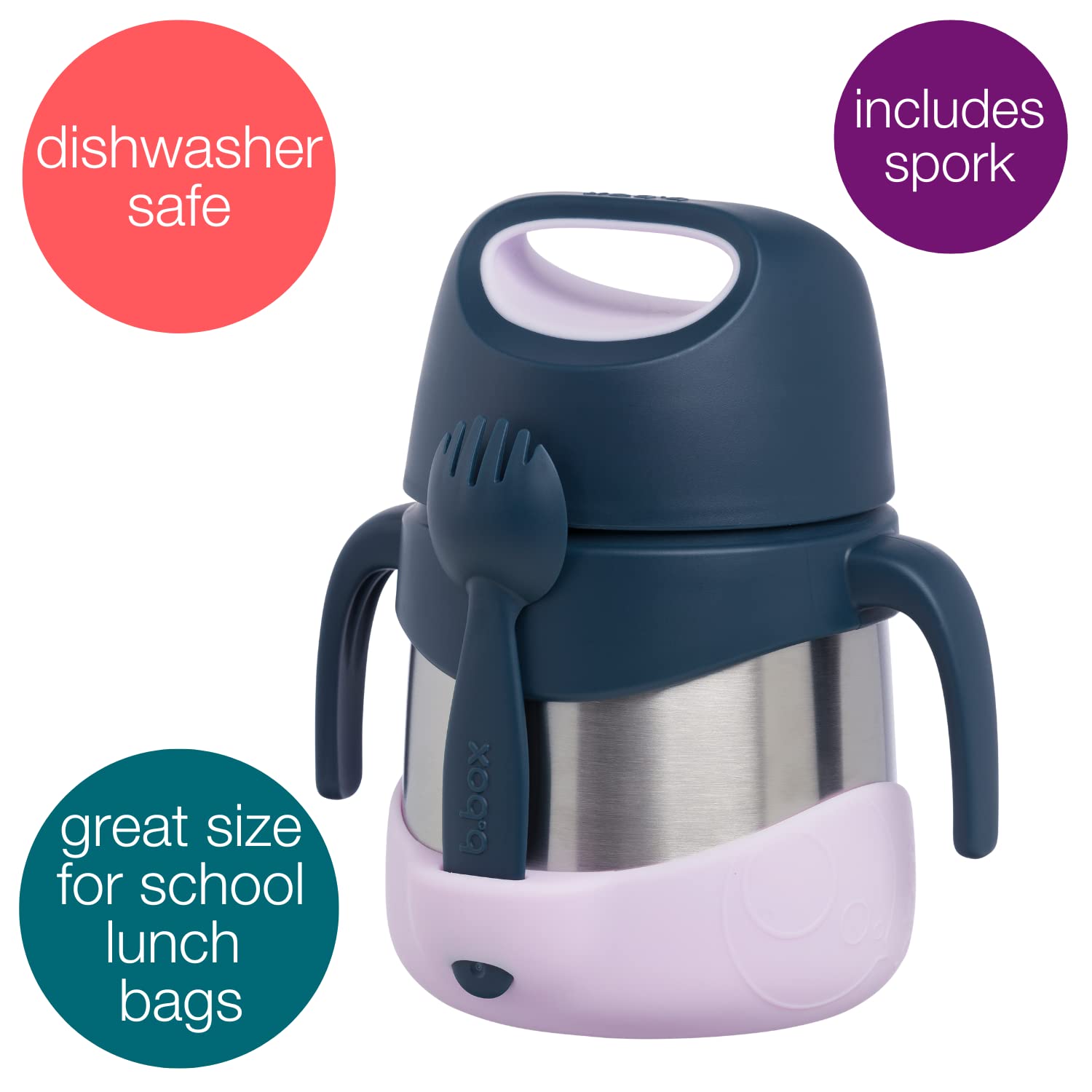 b.box Insulated Food Jar with Spork for Toddlers | Easy Open Container | Stainless Steel, 5hrs + of perfect temperatures | Dishwasher safe, BPA Free (Indigo Rose, 11 oz) - Blissbrew