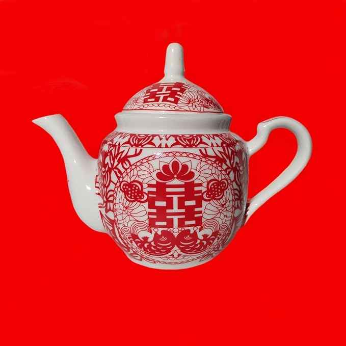 Chinese Tea Gift Set Service Porcelain Tea Pot 4 Cups tray for Adults Men Women Tea Ceremony Wedding Party Home Decor (Double Happiness S)