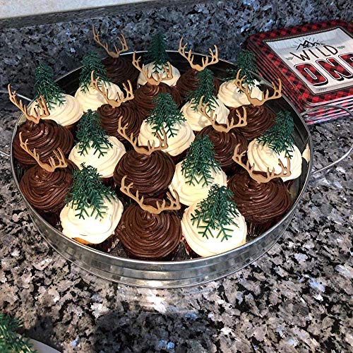 Deer Cupcake Toppers Wooden Baby Shower Woodland Antler Cake Picks Party Decorations Wedding Hunting Boho Rustic Country Birthday Party Supplies Set of 24 (24 Count)