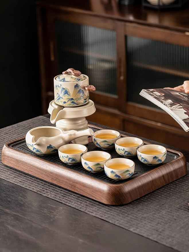 Ru Kiln Automatic Gongfu Tea Set, Rotating Pouring Teapot-suit9