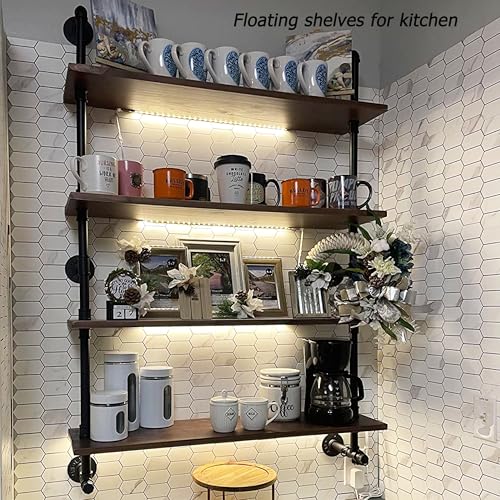Industrial Pipe Wall Shelves with Real Wood Plank 36 Inches
