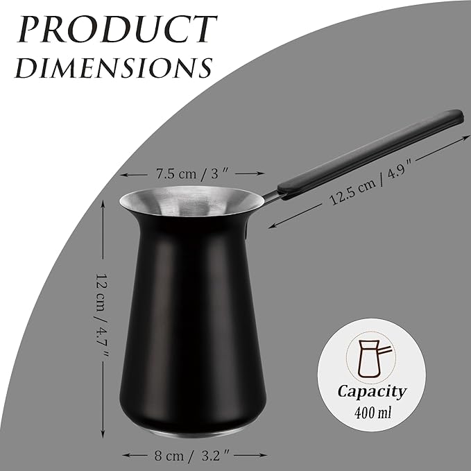 Turkish Coffee Pot - Coffee Maker, Briki Greek Turkish Pot, Arabic Tea Pot, Cezve/Ibrik Coffee Pot for Stovetop(400 ml,Serves 5)