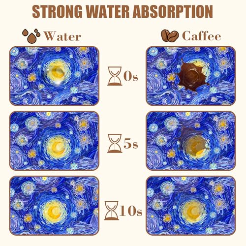 Starry Night Coffee Mat Absorbent Dish Drying Mat for Kitchen Counter Hide Stain Rubber Backed Coffee Bar Accessories Fit Under Espresso Machine Dish Rack