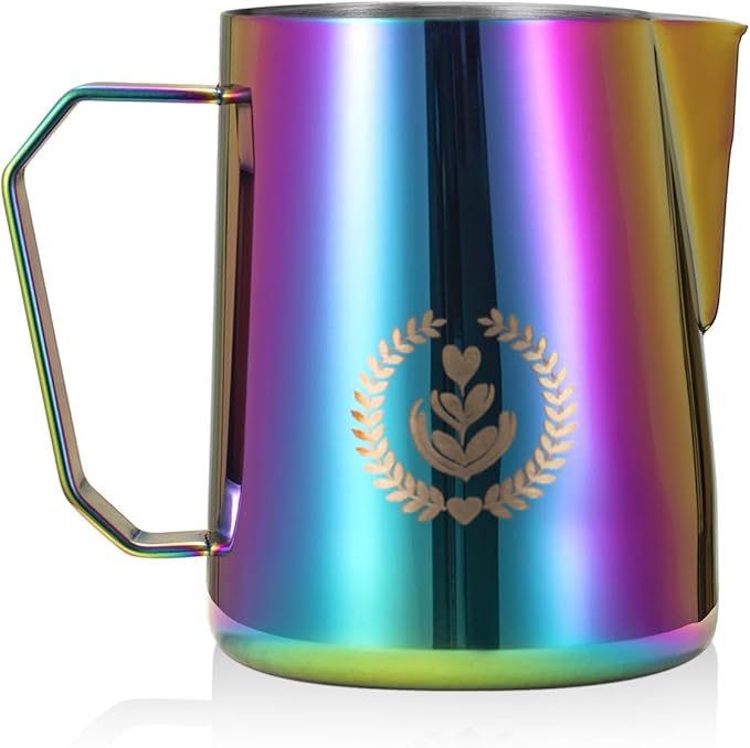 Milk Frothing Pitcher 20oz - Stainless Steel Pitcher Jug for Milk Steam Latte Art Cappuccino, Espresso Steaming Cup with Sharp No-Drip Spout for Barista Coffee Bar (Colorful)