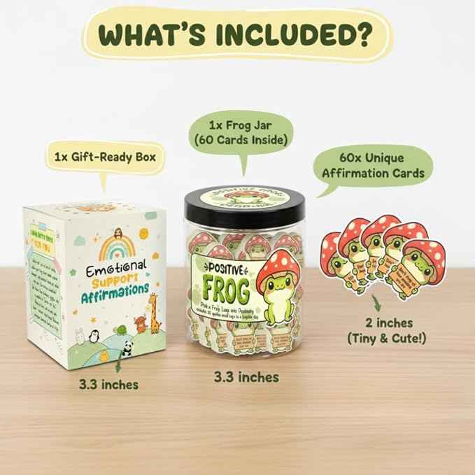 Positive Frog Jar with 60 Affirmation Cards, Emotional Support Gift, Christmas Home Office Decoration, Frog Gifts for Women, Teens, Teachers, Coworkers, Friends, Men