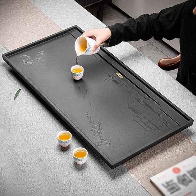 Tea Set Porcelain Stone Tea Tray Home Simple Large Tea Tray, Modern Drain Dry Tea Table Tea Sea Kung Fu Tea Set Tea Tray Chinese Tea Set
