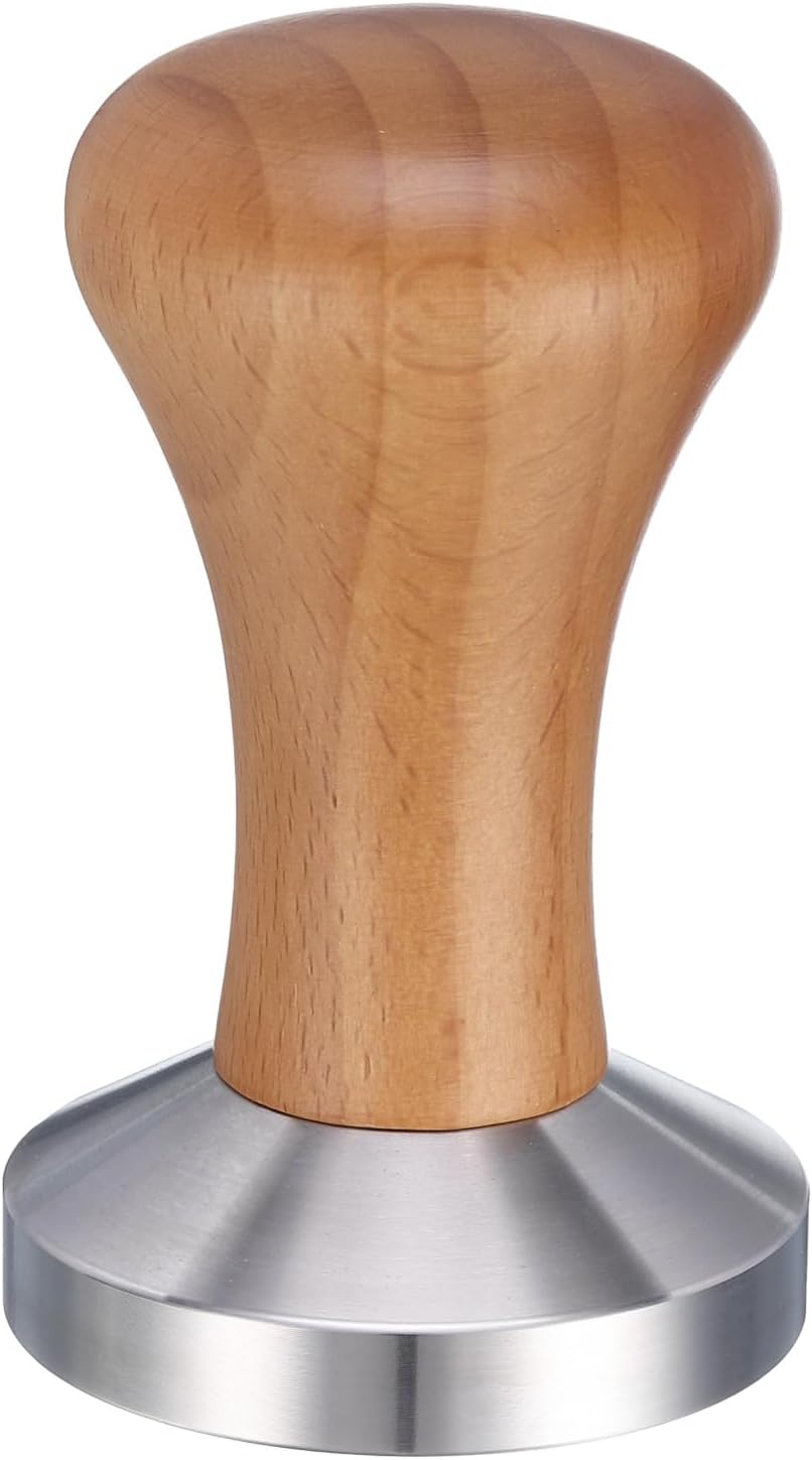 uxcell 58mm Espresso Tamper, Stainless Steel Press Tool Tamper with Wooden Handle, Espresso Accessories for Baristas, Shops, Cafe (Flat Base, Deep Wooden)