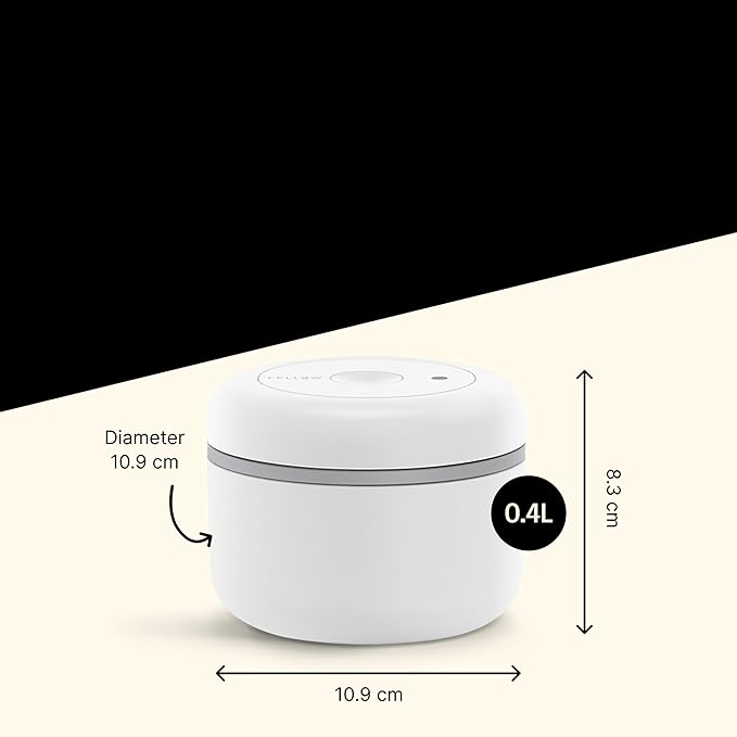 Fellow Atmos Vacuum Coffee Canister & Food Storage Container - 0.4 Liter Canister holds up to 6 oz of Coffee Beans - Airtight Food Storage Containers - Containers - 0.4 Liter - Matte White