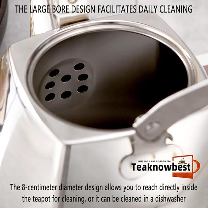 Stainless Steel Teapot with Infuser, Teapot for Loose Leaf Tea 68oz, Teapot for Stovetop, Mirror Finished, Dishwasher Safe (2000ml)