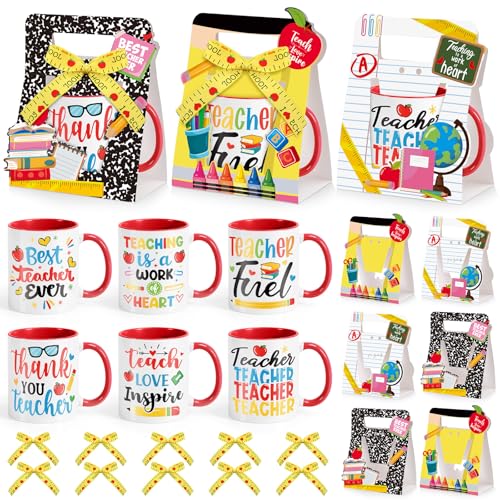 12 Sets Teacher Appreciation Gifts Bulk 12 oz Teacher Appreciation Coffee Mugs with Mug Holders Thank You Coffee Cup with Gift Boxes Ribbon for School Graduation Staff Coworkers Team Gifts (12 Count)
