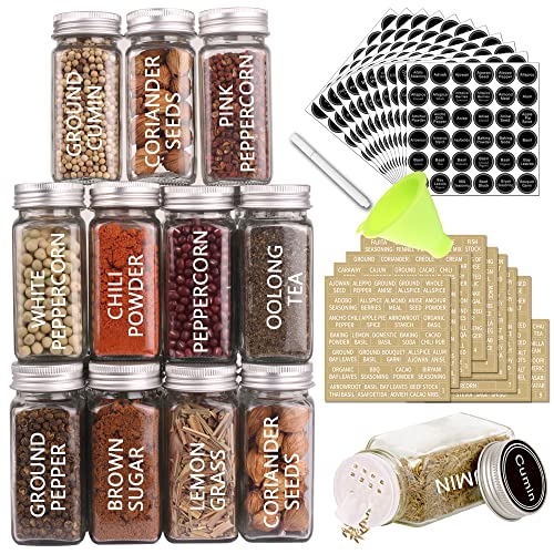 36 Pcs 4 oz Glass Spice Jars with Shaker Lids and 703 Spice Labels