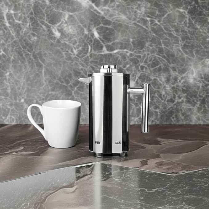Small Stainless Steel French Press, 12oz Dual-Filter Coffee Plunger Pot Brewer and Maker for Individual Serving, Silver