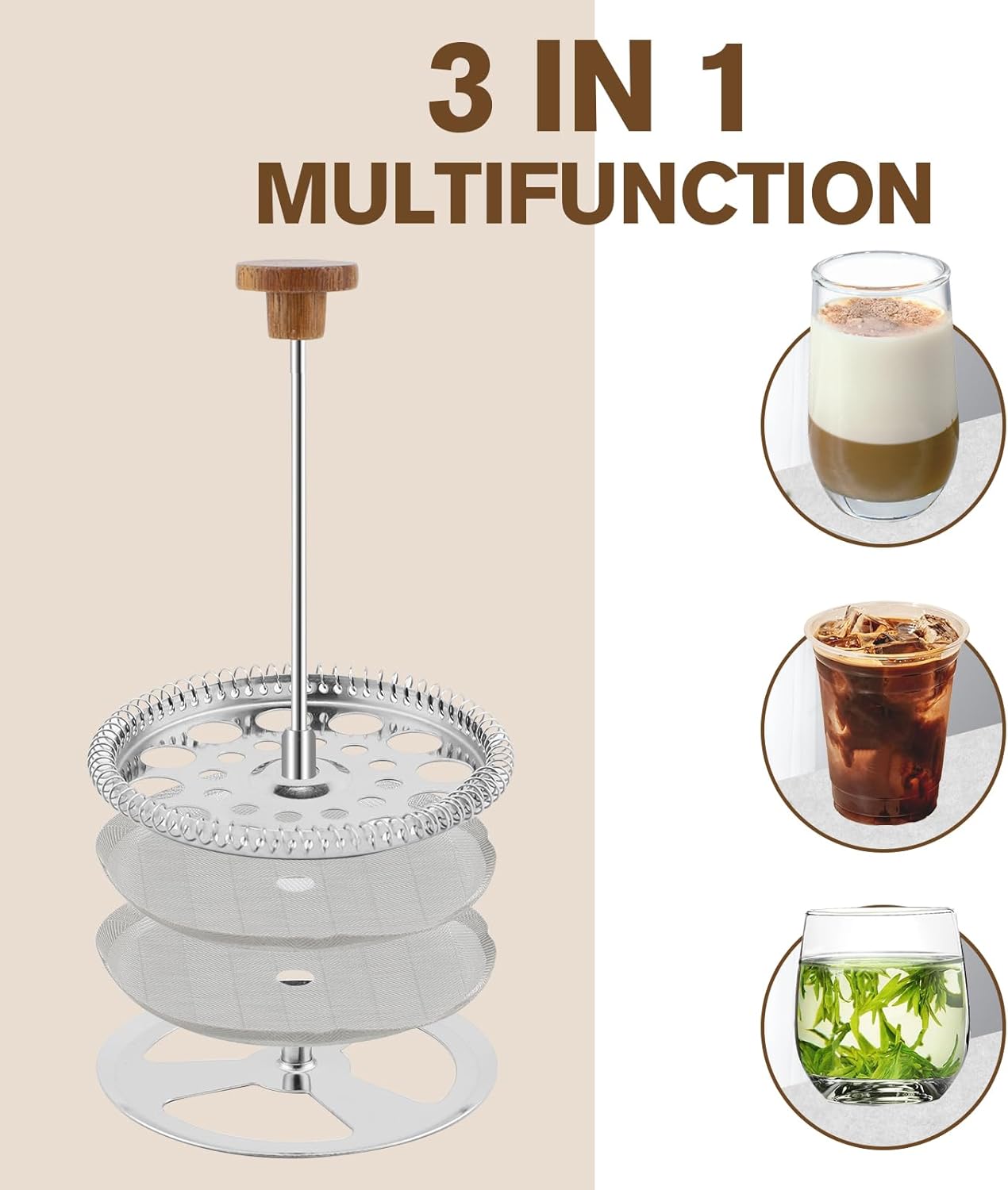 Rorence 34oz French Press Coffee Maker, Coffee Press with Real Wood Handle & Plunger Head, Double Wall Insulation & Dual-Filter Screen, incl. replaced filters & instructions, Black - Blissbrew