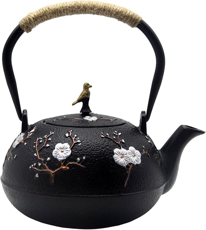 YJX Cast Iron Teapot, Japanese Style Tetsubin, Tea Kettle with Stainless Steel Infuser for Loose Tea, Internal Enamel Iron Tea Pots for Stovetop or Induction Cooker Safe(40.2oz/1200ml)