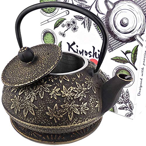 40 Oz Black Maple Leaf Cast Iron Teapot