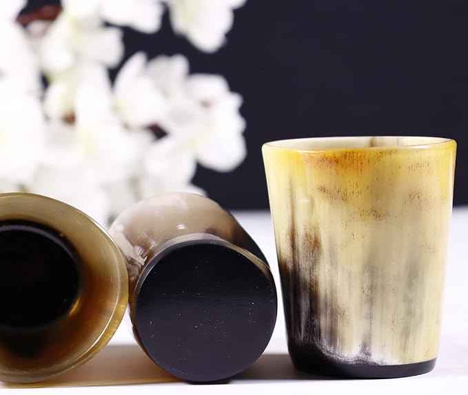 Handicrafts Home Handmade Horn Shot Glasses Set of 2, 3 oz Natural Viking Drinking Whiskey Shots for Cocktails & Parties- Medieval Decor Gift Set for Men & Groomsmen, Unique Bar Shot